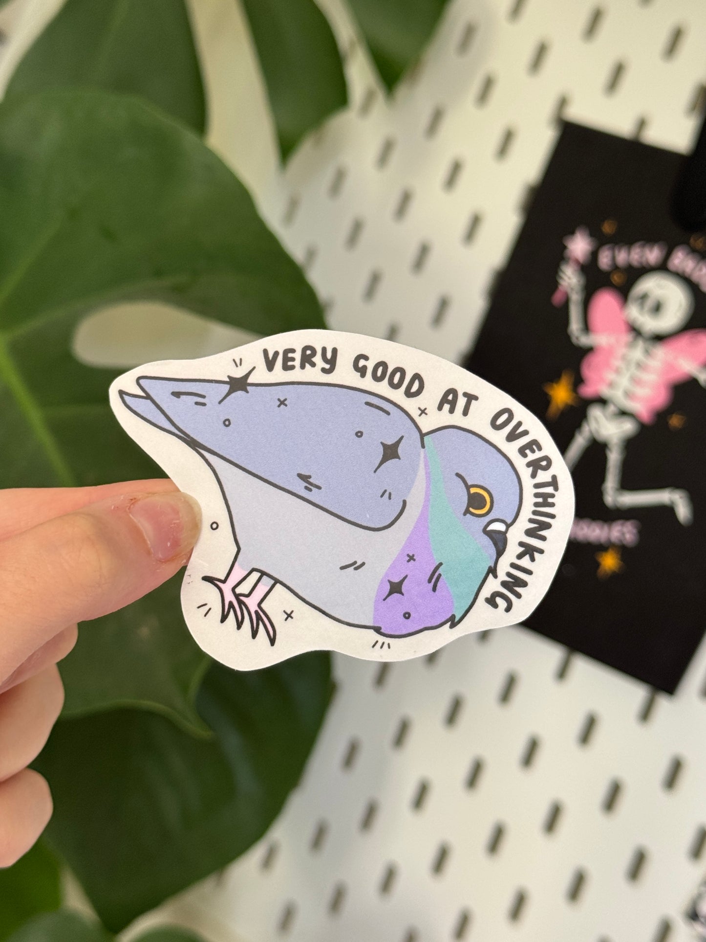Really good at overthinking pigeon sticker