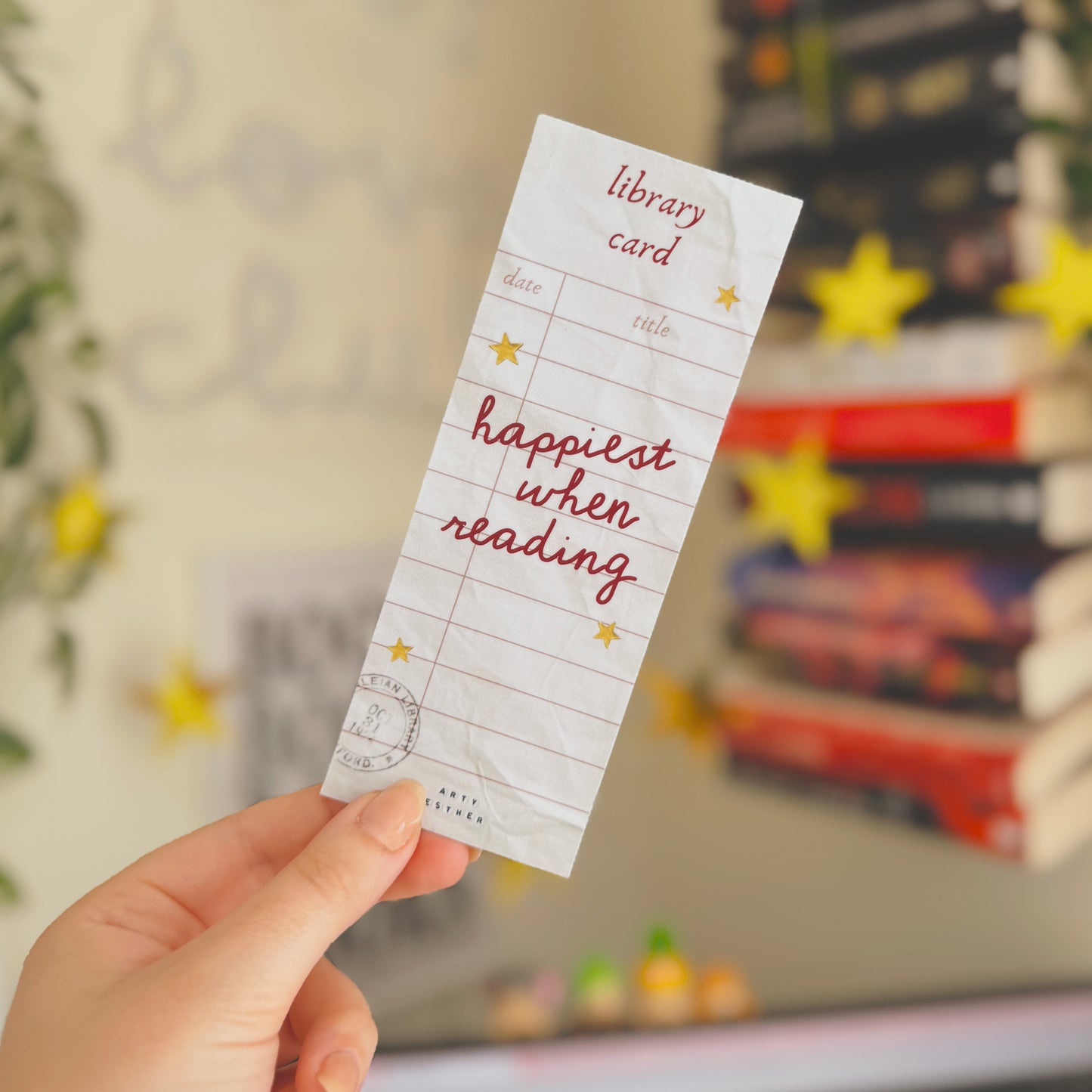 Happiest when reading laminated bookmark