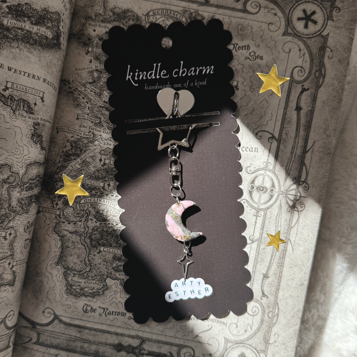 Crescent moon Kindle Charm - Rose gold leaf