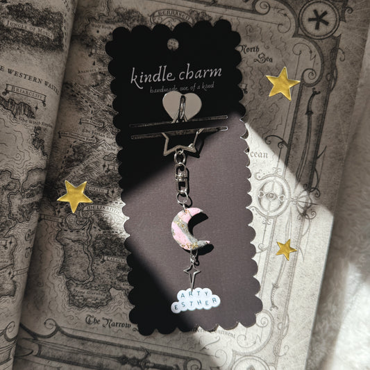 Crescent moon Kindle Charm - Rose gold leaf