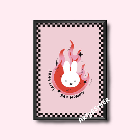 Miffy inspired checkerboard border rad women print