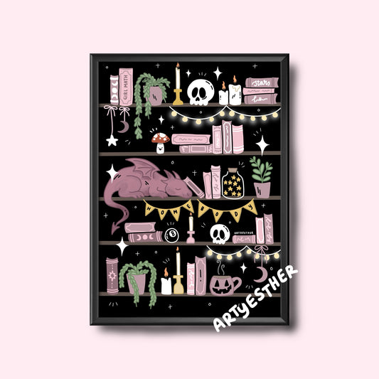 Bookshelf Dragon print